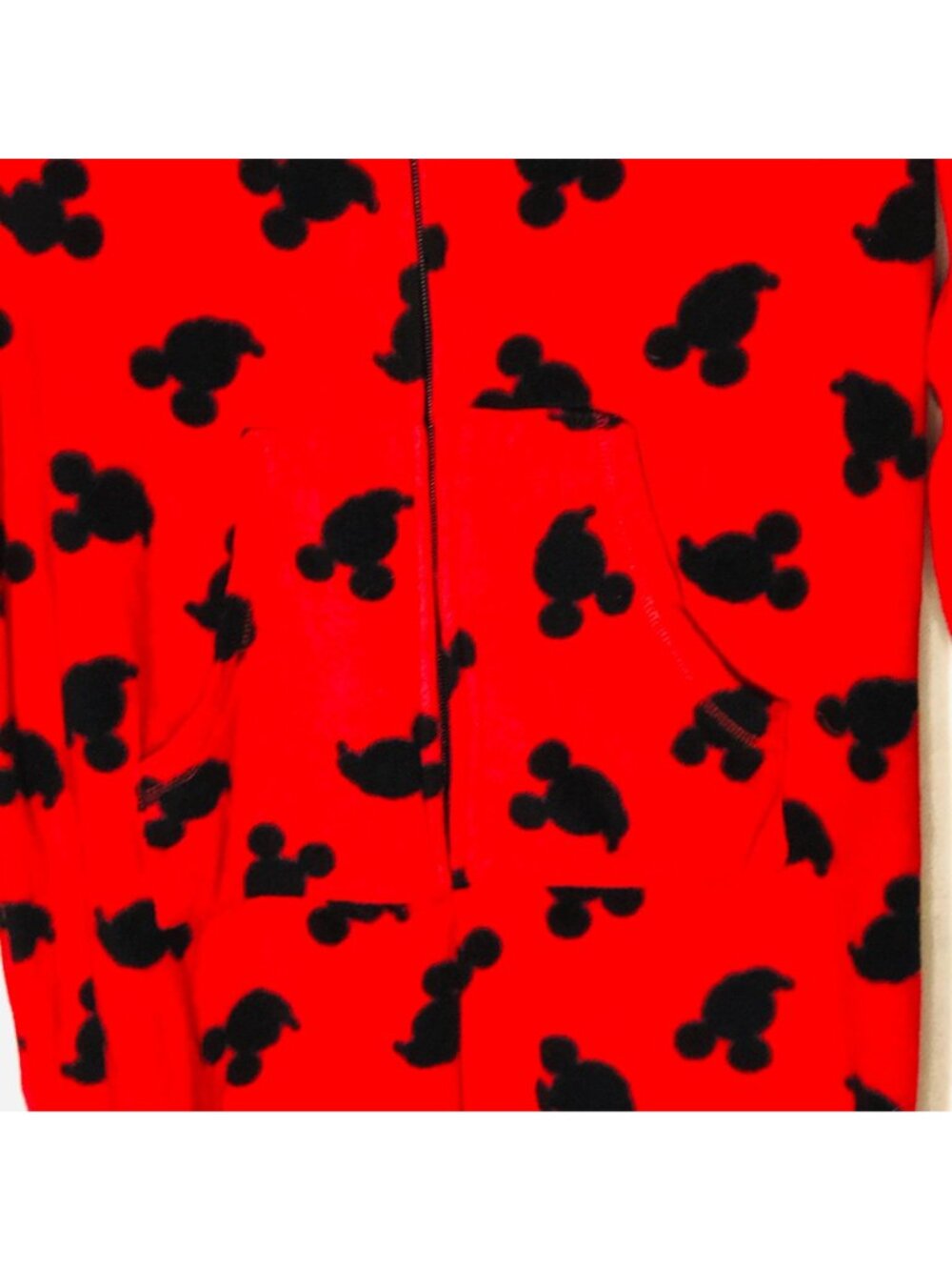 Disney feet pajamas red black mickey ears long sleeve zipper front size 10 READ - Picture 4 of 9
